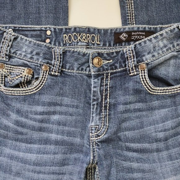 Rock & Roll Cowgirl Jeans Low Rise Med Wash Embroidery Detail - Picture 5 of 13